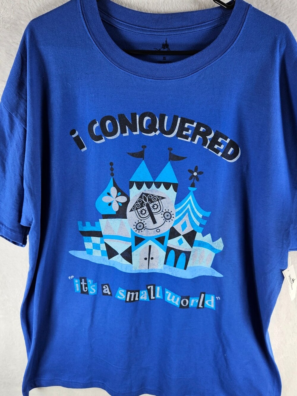 Disney Parks T-Shirt I Conquered Its a Small World Blue 100% Cotton Size XL